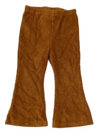 Skořicové sametové žebrované zvonové teplákové kalhoty 