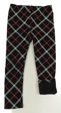 Černo-bílo-růžové kárované teplé legíny PocoPiano 