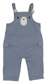 Modrošedé žebrované laclové kalhoty s medvídkem Tu