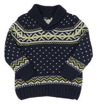 Tmavomodrý vzorovaný svetr se stojáčkem George 