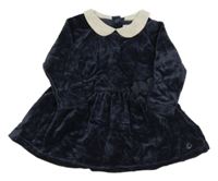 Tmavomodré sametové šaty s límečkem Petit Bateau