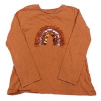 Cihlové triko s duhou z flitrů Next 