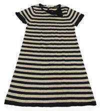Černo-béžové pruhované třpytivé svetrové šaty s mašlí H&M