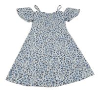 Bílo-modré květované šaty s volnými rameny Primark 