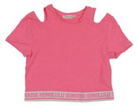 Neonově růžové crop tričko s volnými rameny Terranova 