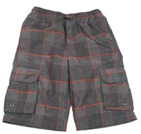 Hnědo-červené kostkované šusťákové kraťasy s kapsami Chapter young