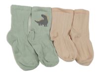 2x - Světlerůžové + světlezelené ponožky s dinosaurem vel. 19-22