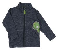 Tmavomodrá melírovaná propínací mikina s dinosaurem Schiesser