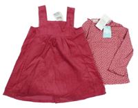Nové - 2set - Malinové manšestrové šaty + malinové květované triko Obaibi