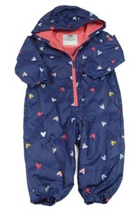 Tmavomodrá šusťáková jarní kombinéza s barevnými srdíčky a kapucí George
