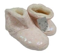 Nové - Světlerůžové plyšové zateplené válenky s duhami Matalan vel. 29