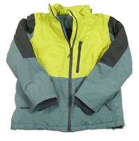 Olivovošedo-limetkovo-černá šusťáková zimní lyžařská bunda YIGGA