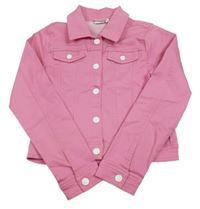 Růžová tepláková riflová crop bunda s límečkem name it.