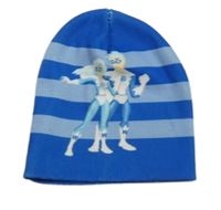 Modro-světlemodrá pruhovaná pletená čepice s obrázkem