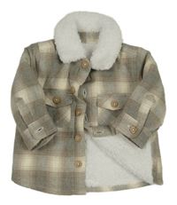 Šedo-smetanovo-hnědá kostkovaná zateplená košilová bunda Tu