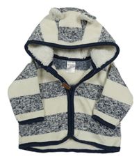 Smetanovo-tmavomodrá pruhovaná melírovaná pletená propínací mikina s kapucí s oušky H&M