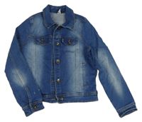 Modrá tepláková riflová crop bunda s jednorožcem s flitry YIGGA