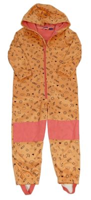 Oranžová softshellová kombinéza s obrázky a kapucí lupilu