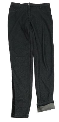 Černé zateplené tregíny riflového vzhledu se třpytivým pruhem YIGGA