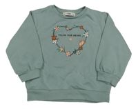 Olivovošedá mikina se srdíčkem s kytičkami C&A