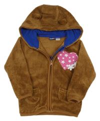 Hnědá plyšová bunda se srdíčkem/kapsou a kapucí s oušky lupilu