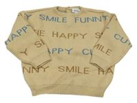 Béžový oversize svetr s nápisy CUDDLES AND SMILES