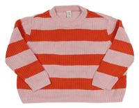 Světlerůžovo-červený pruhovaný žebrovaný crop svetr Topolino