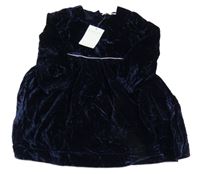 Nové - tmavomodré lesklé sametové šaty the litle white company 