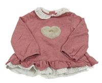 Starorůžovo-bílá mikina se srdíčky a volánky mayoral