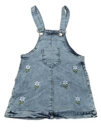 Modré plísňové riflové šaty s kytičkami a kapsou