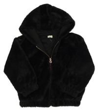 Černá kožešinová podšitá bunda s kapucí F&F