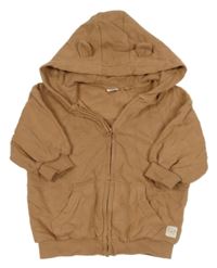 Hnědá propínací oversize mikina s medvídkem a kapucí s oušky Next