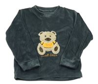 Tmavošedá plyšová mikina s medvídkem