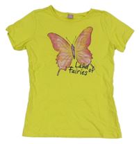 Citronové tričko s motýlkem a nápisy dopodopo