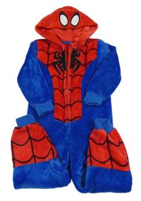 Cobaltově modro-červená plyšová kombinéza s pavoukem a kapucí - Spider-man George