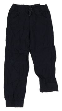 Tmavomodré cuff plátěné podšité kalhoty Topolino