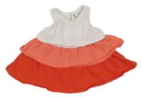 Bílo-lososovo-červené vrstvené šaty s krajkou Topomini