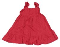 Malinové pruhované puntíkaté šaty s volánky MANOR