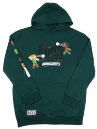 Tmavosmaragdová teplá mikina s Minecraft a kapsou a kapucí George