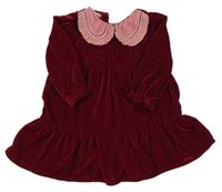 Tmavočervené sametové šaty se starorůžovým límečkem Monsoon