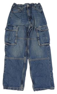 Modré cargo loose fit waist straight leg rifle H&M