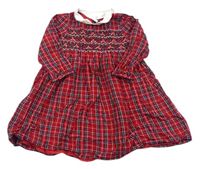 Červeno-tmavomodro-bílé kostkované šaty s výšivkami Jojo Maman Bebé