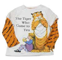Bílo-oranžové triko s tygrem a pruhy F&F