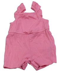 Růžový žebrovaný bavlněný kraťasový overal s volánky Primark
