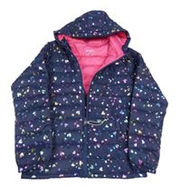 Tmavomodrá prošívaná šusťáková zateplená funkční bunda se srdíčky a kapucí Mountain Warehouse