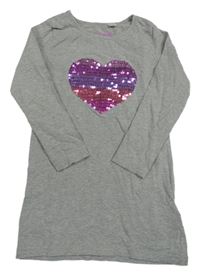 Šedá melírovaná bavlněná šatová tunika se srdcem z flitrů BPC