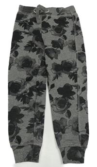 Tmavošedé melírované tepláky s růžemi E-Vie