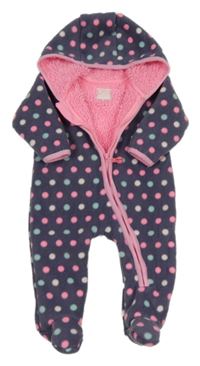 Tmavofialová puntíkatá fleecová zateplená kombinéza s kapucí Cool Club