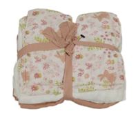 Nové - 3x mušelínová plena - bílá květovaná s králíky + bílá + starorůžová Lily & Dan