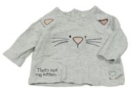 Šedé melírované triko s kočkou Matalan